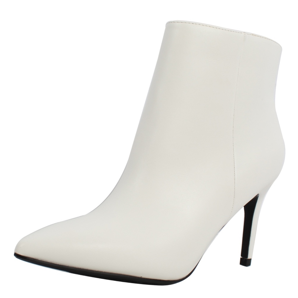 White Faux Leather Pointy toe 3 1/4" heel ankle